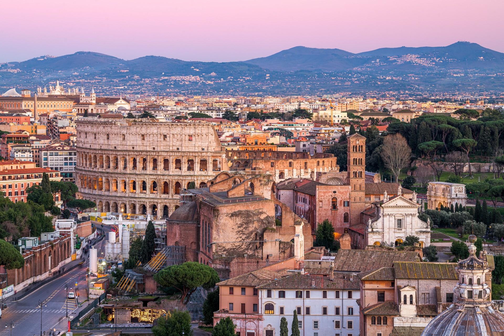 Rome, Italy overlooking the Roman Forum and Colosseum